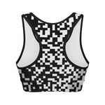 Black And White Pixel Pattern Print Women's Sports Bra
