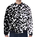 Black And White Pixel Pattern Print Zip Sleeve Bomber Jacket