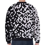 Black And White Pixel Pattern Print Zip Sleeve Bomber Jacket