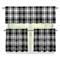Black And White Plaid Pattern Print 3 Piece Kitchen Curtains
