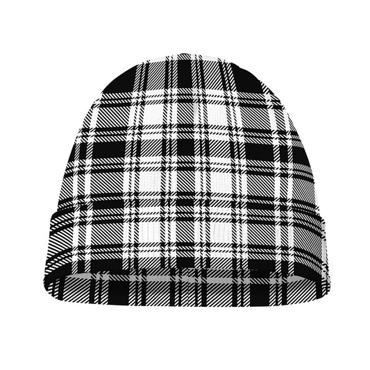 Black And White Plaid Pattern Print Beanie