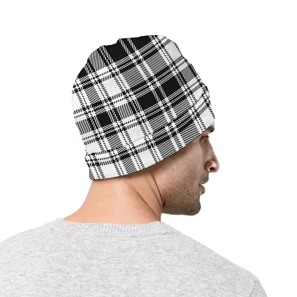 Black And White Plaid Pattern Print Beanie