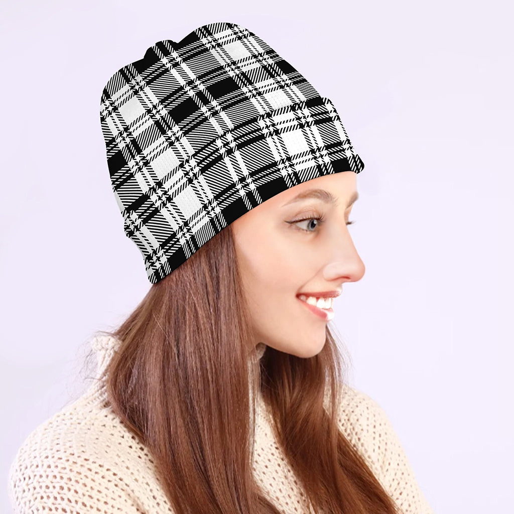 Black And White Plaid Pattern Print Beanie
