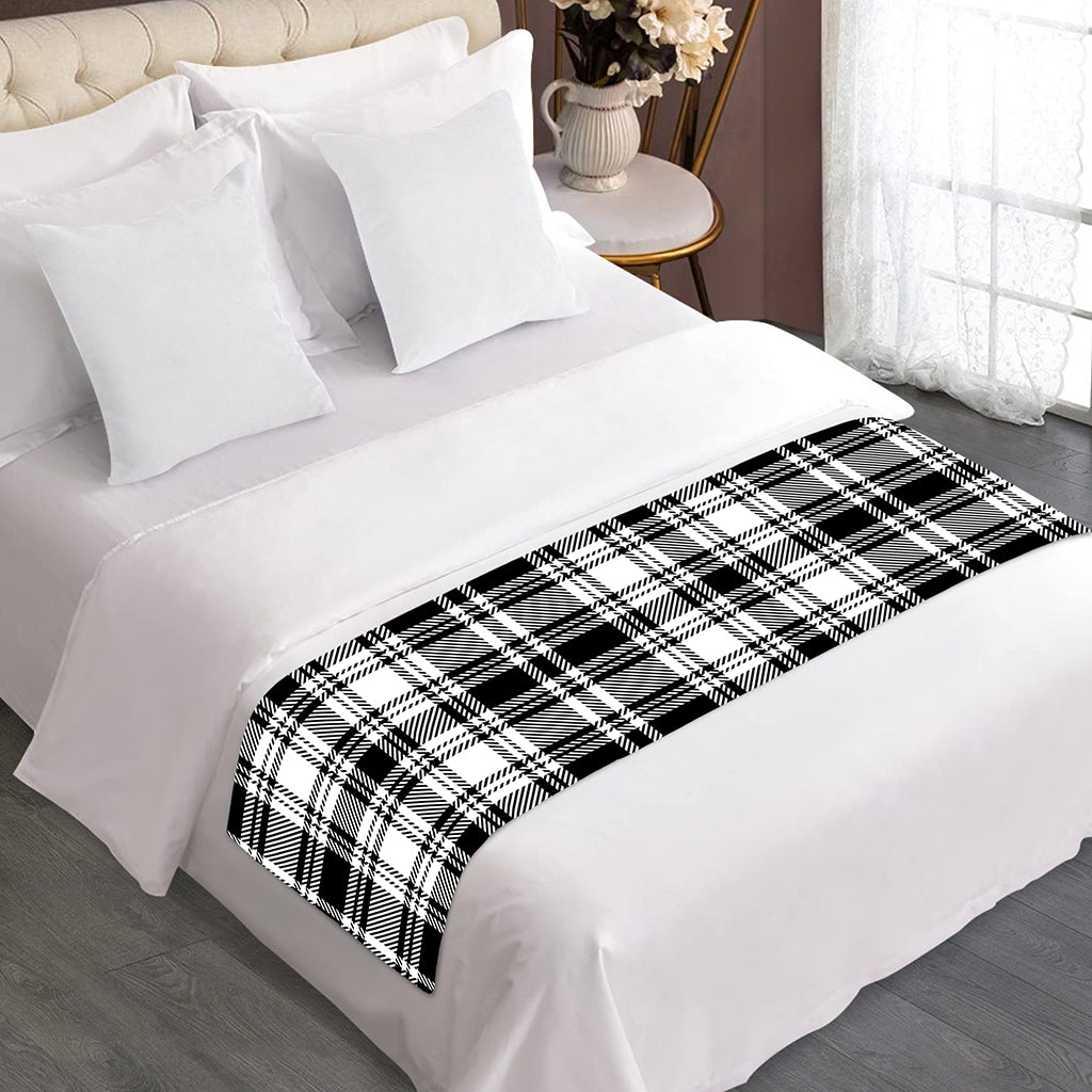 Black And White Plaid Pattern Print Bed Runner