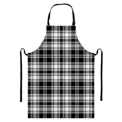 Black And White Plaid Pattern Print Bib Apron With Pocket