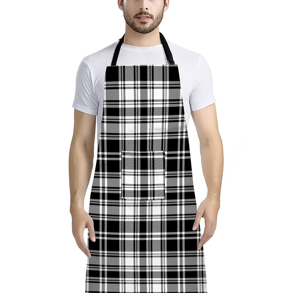 Black And White Plaid Pattern Print Bib Apron With Pocket