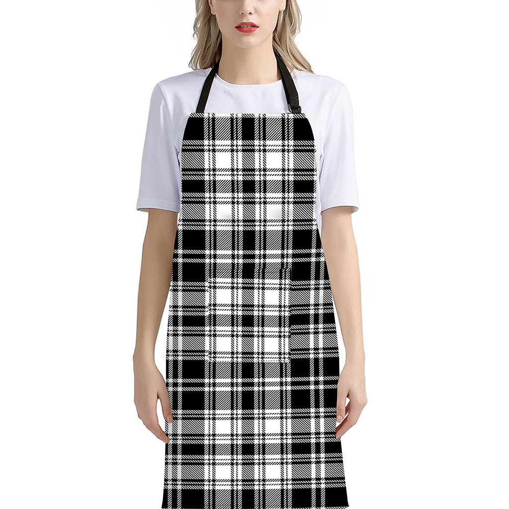 Black And White Plaid Pattern Print Bib Apron With Pocket