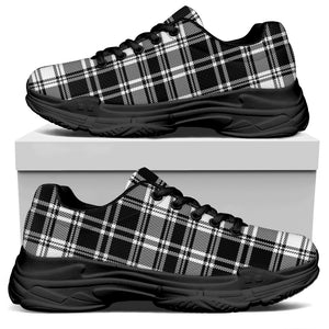 Black And White Plaid Pattern Print Black Chunky Shoes