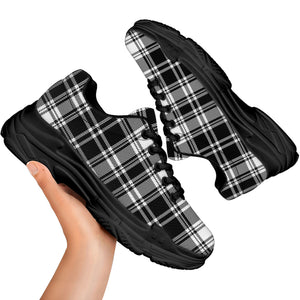 Black And White Plaid Pattern Print Black Chunky Shoes