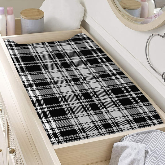 Black And White Plaid Pattern Print Changing Pad Cover
