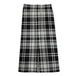 Black And White Plaid Pattern Print Cotton Front Slit Maxi Skirt