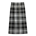 Black And White Plaid Pattern Print Cotton Front Slit Maxi Skirt