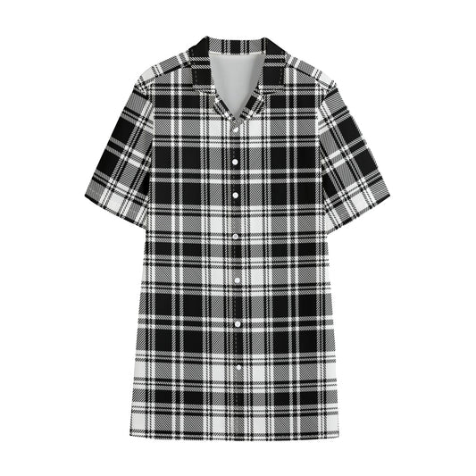 Black And White Plaid Pattern Print Cotton Hawaiian Shirt