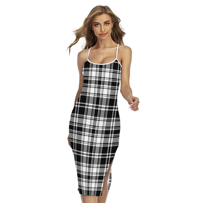 Black And White Plaid Pattern Print Cross Back Cami Dress