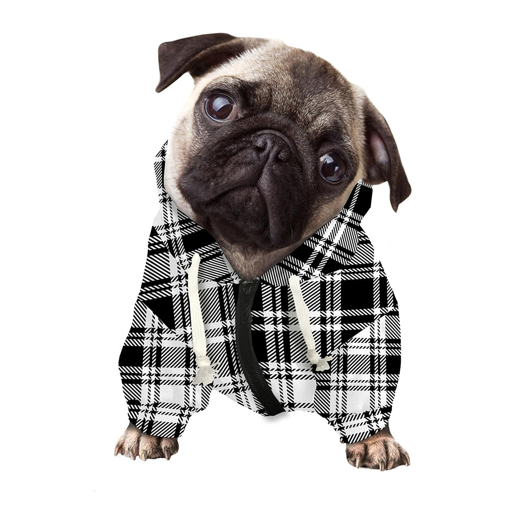 Black And White Plaid Pattern Print Dog Zip Up Hoodie