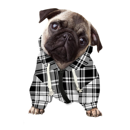 Black And White Plaid Pattern Print Dog Zip Up Hoodie