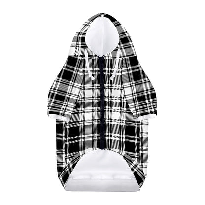 Black And White Plaid Pattern Print Dog Zip Up Hoodie