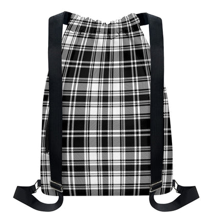 Black And White Plaid Pattern Print Drawstring Backpack