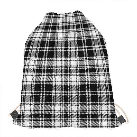 Black And White Plaid Pattern Print Drawstring Bag