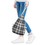 Black And White Plaid Pattern Print Drawstring Bag