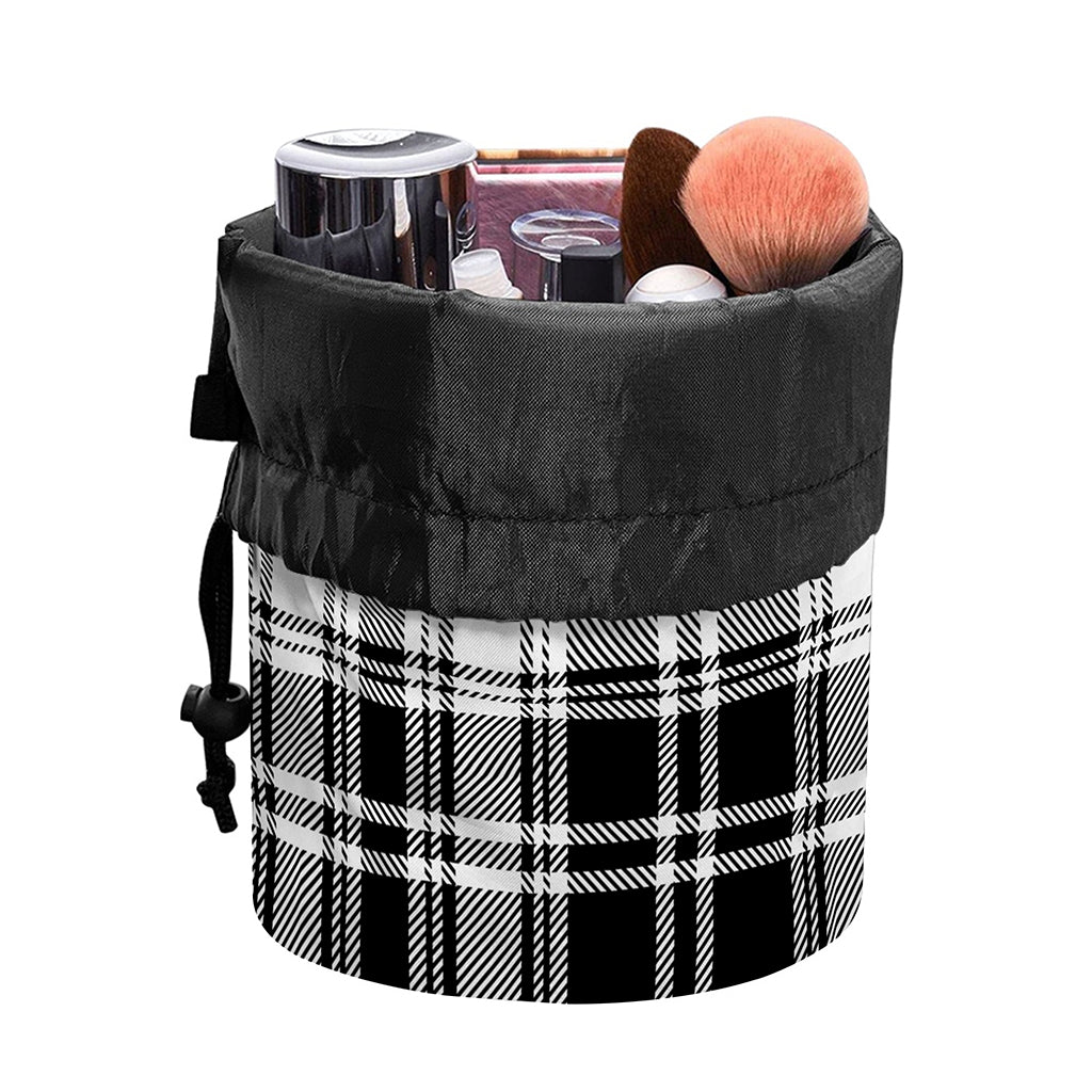 Black And White Plaid Pattern Print Drawstring Makeup Bag