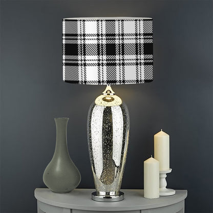 Black And White Plaid Pattern Print Drum Lamp Shade