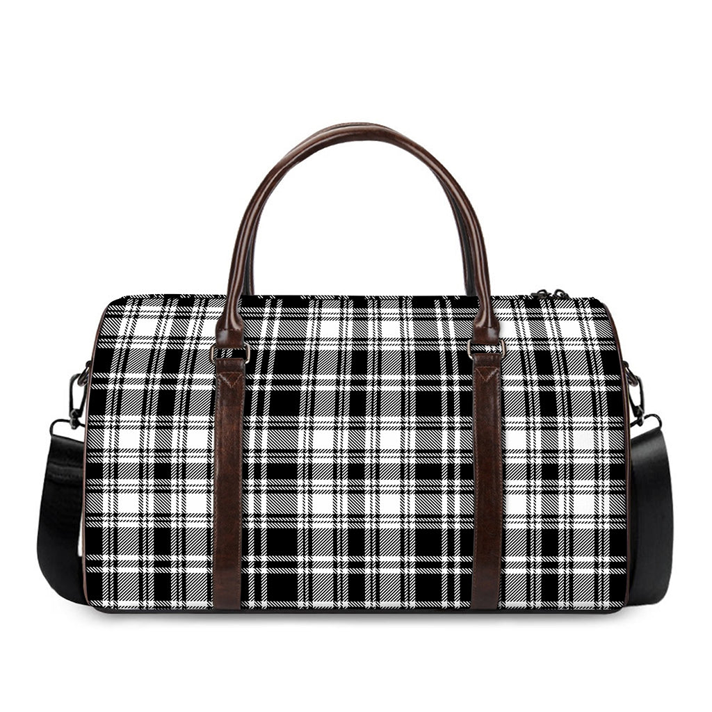 Black And White Plaid Pattern Print Duffle Bag