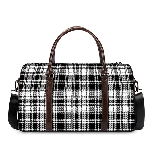 Black And White Plaid Pattern Print Duffle Bag