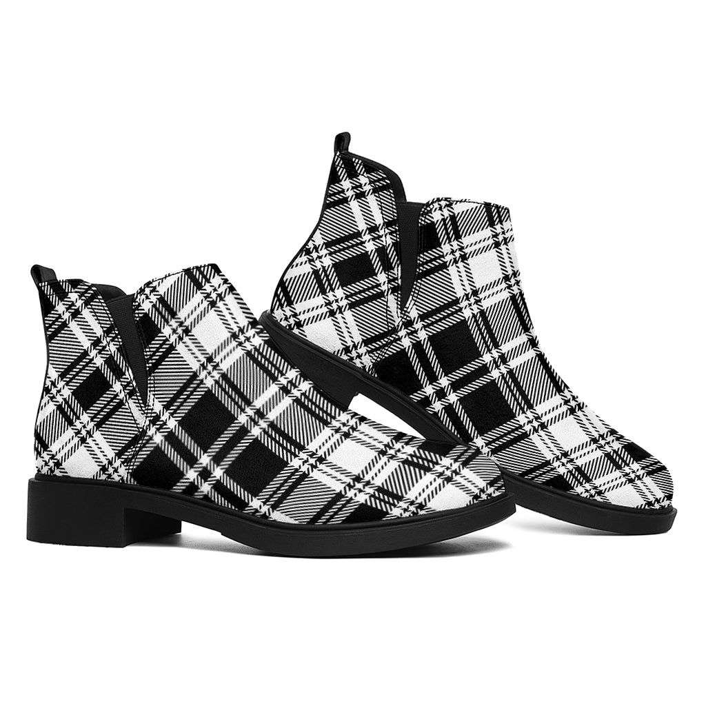 Black And White Plaid Pattern Print Flat Ankle Boots
