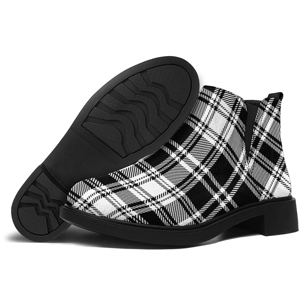 Black And White Plaid Pattern Print Flat Ankle Boots