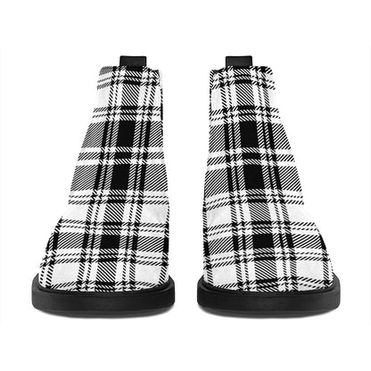 Black And White Plaid Pattern Print Flat Ankle Boots