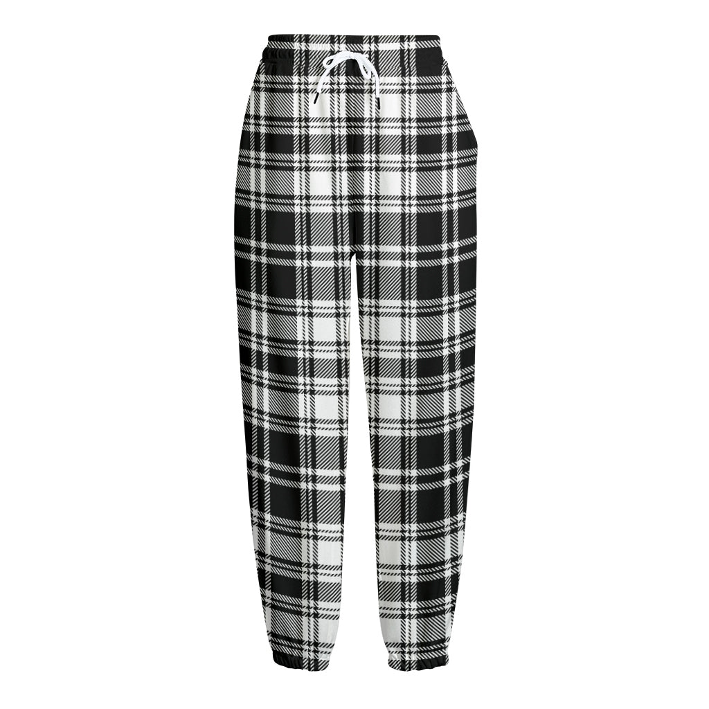 Black And White Plaid Pattern Print Fleece Lined Knit Pants