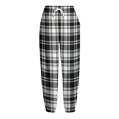 Black And White Plaid Pattern Print Fleece Lined Knit Pants