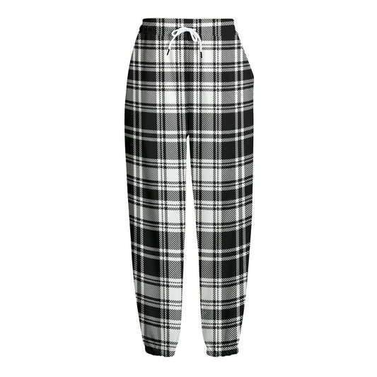 Black And White Plaid Pattern Print Fleece Lined Knit Pants