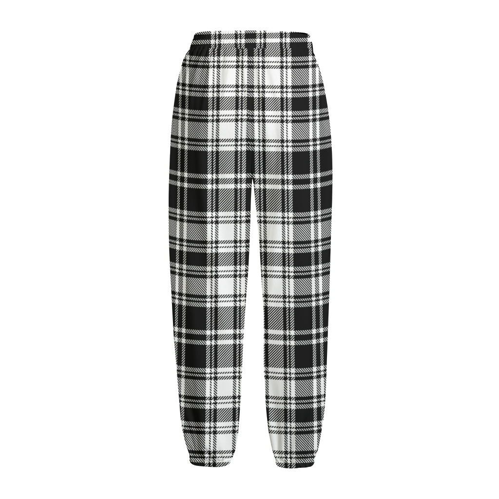 Black And White Plaid Pattern Print Fleece Lined Knit Pants