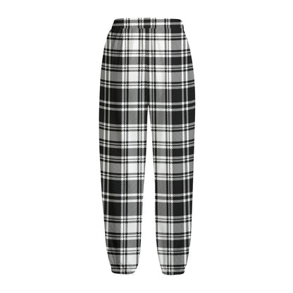Black And White Plaid Pattern Print Fleece Lined Knit Pants