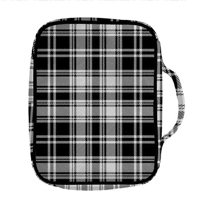 Black And White Plaid Pattern Print Front Pocket Bible Bag