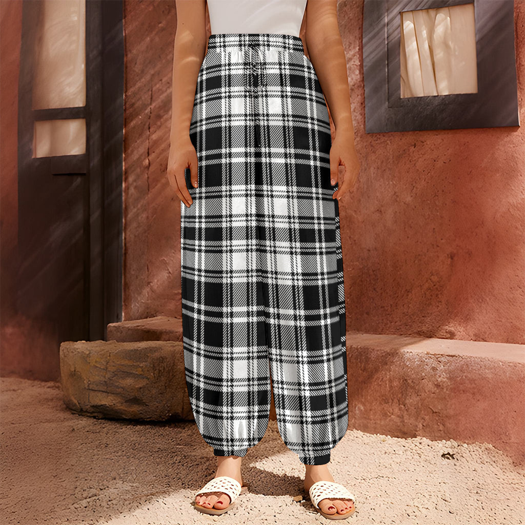 Black And White Plaid Pattern Print Harem Pants
