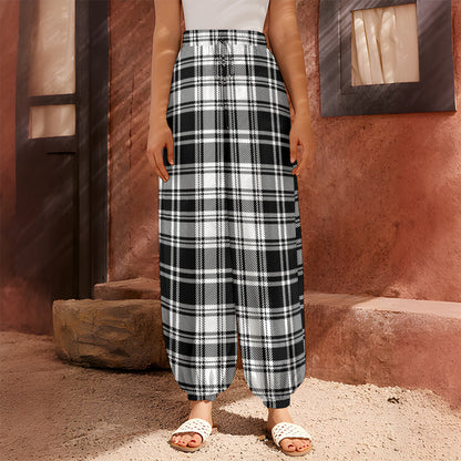 Black And White Plaid Pattern Print Harem Pants