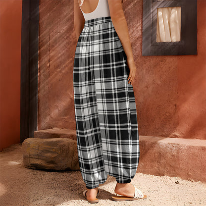 Black And White Plaid Pattern Print Harem Pants