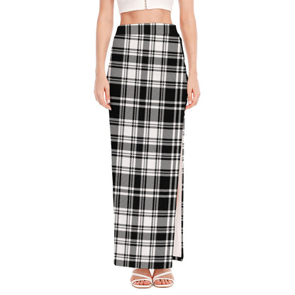 Black And White Plaid Pattern Print High Slit Maxi Skirt