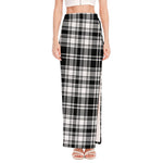 Black And White Plaid Pattern Print High Slit Maxi Skirt