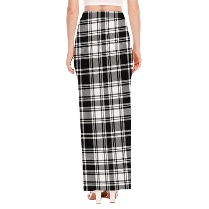 Black And White Plaid Pattern Print High Slit Maxi Skirt