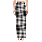 Black And White Plaid Pattern Print High Slit Maxi Skirt