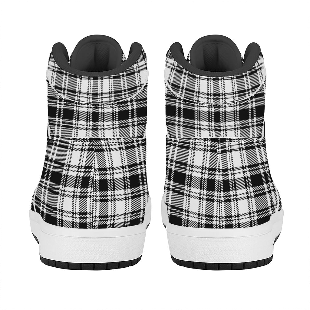 Black And White Plaid Pattern Print High Top Leather Sneakers