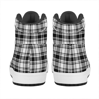 Black And White Plaid Pattern Print High Top Leather Sneakers