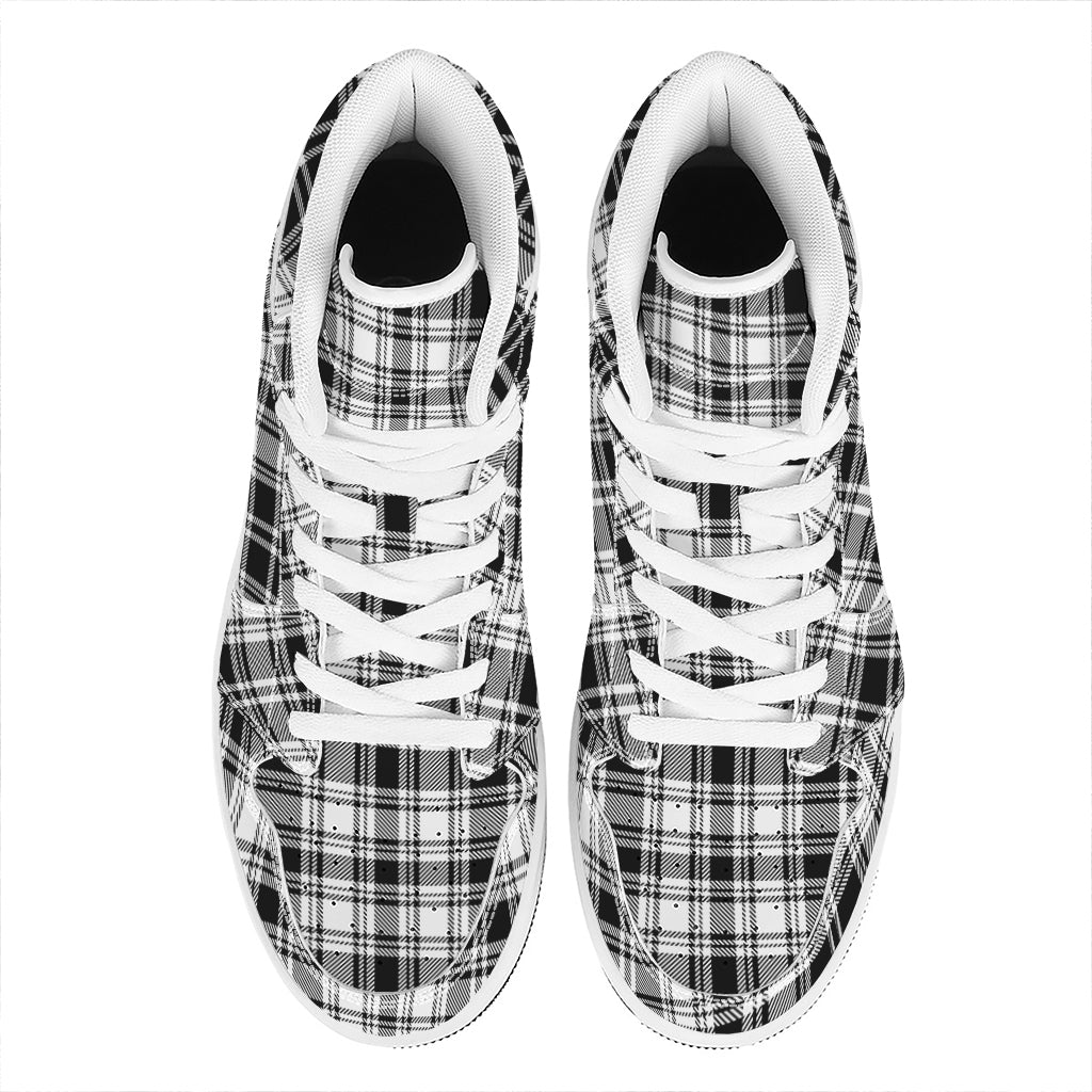 Black And White Plaid Pattern Print High Top Leather Sneakers