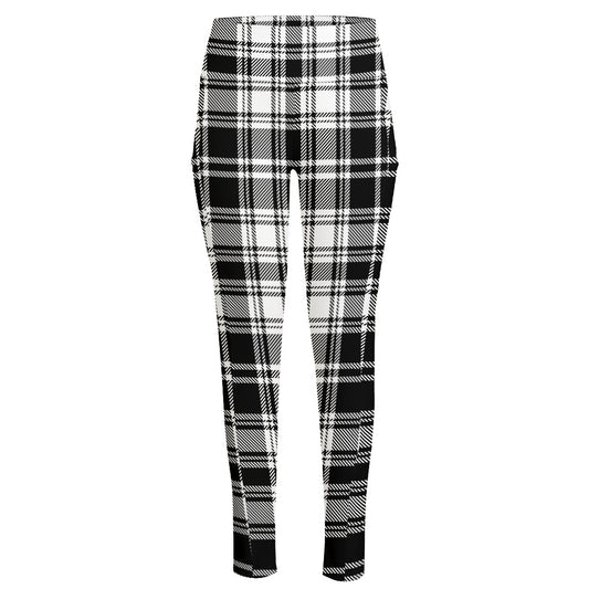 Black And White Plaid Pattern Print High-Waisted Pocket Leggings