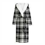 Black And White Plaid Pattern Print Hooded Bathrobe