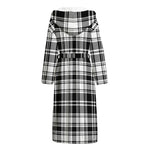 Black And White Plaid Pattern Print Hooded Bathrobe